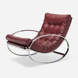 Renato Zevi, Rocking chair, c. 1975, chrome-plated steel, leather, plastic-coated steel