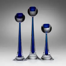 Cenedese, Candlesticks, set of three, c. 1985, internally decorated glass