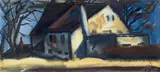 Curt Querner, Einsames Haus, 1965, Aquarell auf genarbtem Papier