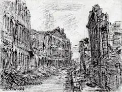 Wilhelm Rudolph, Dresden, Um 1946, Tuschfeder, -pinsel und Kohle auf Leinwand