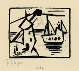 Windmühle und Boote by Lyonel Feininger, 1920, Holzschnitt auf Japan, sold May 2011