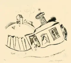 Marc Chagall, Haus in Peskowatik, 1922, Kaltnadel und Radierung auf Bütten
