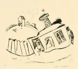 Marc Chagall, Haus in Peskowatik, 1922, Kaltnadel und Radierung auf Bütten