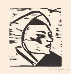 Mädchenkopf by Max Pechstein, 1911, Holzschnitt auf Japan, sold Jun 2013