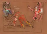 Alfred Hrdlicka, Ohne Titel, 1983, Farbkreiden auf braunem Bütten