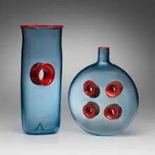 Fulvio Bianconi, Forato vases, set of two, 2001, sommerso glass with perforations