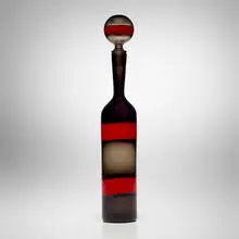Fulvio Bianconi, A Fasce Orizzontale bottle with stopper, model 526.15, c. 1950, glass with polychrome bands