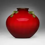 attribution Fratelli Toso, Incamiciato vase with transparent handles, c. 1930, glass with gold leaf and applied details
