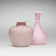 Incamiciato vases, set of two by Tomaso Buzzi, c. 1932, incamiciato glass, sold Aug 2024