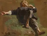 Christian Friedrich Gille, Liegender Hirtenjunge im Gras (Studie)