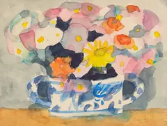 Dietmar Lemcke, Blumenkorb, Aquarell auf Bütten