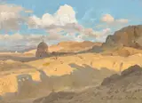 Carl Wuttke, Abend in der Wüste bei Kairo, Um 1902, Öl auf Leinwand auf Holz