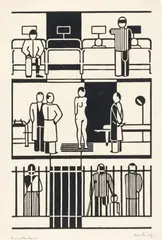 Gerd Arntz, Krankenhaus, 1927, Holzschnitt auf Papier