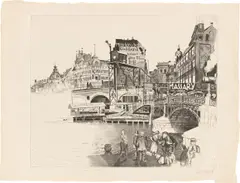 Karl Hubbuch, Jannowitzbrücke Berlin, 1922, Kaltnadel auf Bütten