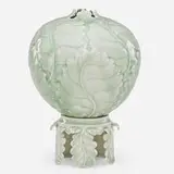 Cliff Lee, Fine celadon cabbage vase on leafy stand