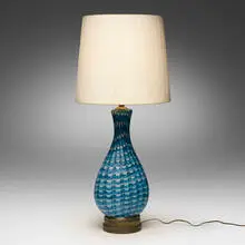 Neolitico table lamp by Ercole Barovier, c. 1960, internally decorated glass, brass, sold Aug 2024