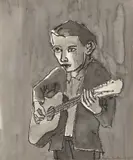 Stephan Balkenhol, Gitarrist, 2016, Kreide und Tusche auf Papier