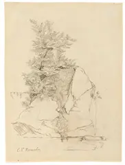 Baumbestandener Felsen by Carl Friedrich von Rumohr, Feder in Braun und Schwarz auf Papier, sold Oct 2018