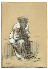 Sitzende junge Frau by Josef Engelhart, Um 1892, Kreide, Aquarell und Deckweiß auf Papier, sold Oct 2018