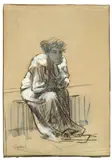 Sitzende junge Frau by Josef Engelhart, Um 1892, Kreide, Aquarell und Deckweiß auf Papier, sold Oct 2018