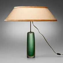 Paolo Venini, Rare Inciso table lamp, c. 1950, wheel-carved glass, brass