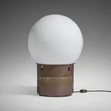 Gae Aulenti, Oracolo table lamp, 1969, enameled aluminum, milk glass, perforated steel