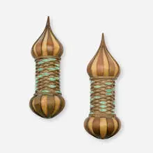 Pepe Mendoza, Sconces, pair, c. 1955, bronze, ceramic inlay, fiberglass