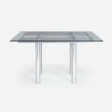 Tobia Scarpa, André table, model 56-337, glass, chrome-plated steel, leather