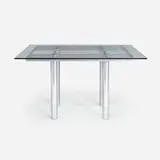 Tobia Scarpa, André table, model 56-337, glass, chrome-plated steel, leather