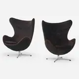 Arne Jacobsen, Egg chairs, pair, upholstery, cast aluminum, steel