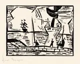 Lyonel Feininger, Auf der Quaimauer, 1921, Holzschnitt auf Japanbütten