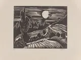 Karl Schmidt-Rottluff, Landschaft im Mondschein, 1927, Holzschnitt