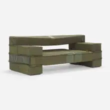 Piet Hein Eek, Chunky Upholstered Beam sofa, c. 2015, reclaimed army fabric upholstery