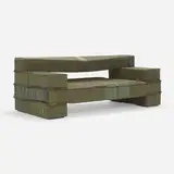 Piet Hein Eek, Chunky Upholstered Beam sofa, c. 2015, reclaimed army fabric upholstery
