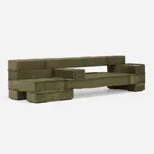 Piet Hein Eek, Chunky Upholstered Beam bench, 2012, reclaimed army fabric upholstery