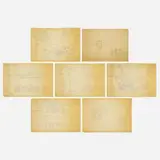 Bruce Goff, Collection of seven blueline prints for the J.O. and Mary Motsenbocker Residence, c. 1957, ink and graphite on paper