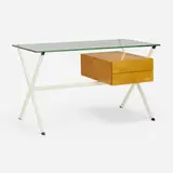 Franco Albini, Desk, model 80, lacquered steel, birch, glass, plastic