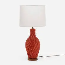 Marcello Fantoni, Table lamp, c. 1970, glazed stoneware, walnut, brass