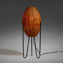 Paul Mayén, Table lamp, c. 1965, rattan, lacquered steel