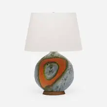 Marcello Fantoni, Table lamp, c. 1955, glazed stoneware, walnut, painted metal