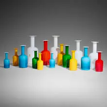 Vases from the Gulvvase series, collection of sixteen by Otto Brauer, c. 1958, cased glass, sold Jul 2024