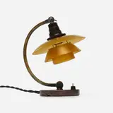 PH 1/1 table lamp by Poul Henningsen, lacquered steel, brass, Bakelite, frosted glass, sold Jul 2024