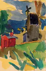 Willy Robert Huth, Landschaft, 1921, Aquarell und Bleistift auf Postkarte