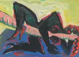 BLAUE MAMBA by Elvira Bach, 1983, Tempera und Pastell auf dünnem Karton, sold Mar 2022