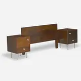 George Nelson, Pair of Thin Edge nightstands and full-sized headboard, Herman Miller