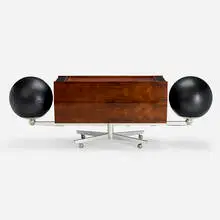 Hugh Spencer, Project G stereo cabinet, 1964, rosewood, anodized aluminum, polished aluminum, leather, velvet