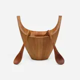 Jens Quistgaard, Mutenye Viking bowl, model 1636 and two serving spoons, c. 1960, teak, rosewood