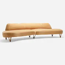 Sofa by Modern, c. 1960, upholstery, mahogany, sold Jul 2024