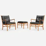 Ole Wanscher, Colonial lounge chairs, pair and ottoman, 1949, cherry, leather, cane