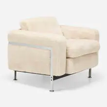 Robert Haussmann, Lounge chair, c. 1990, faux fur upholstery, chrome-plated steel